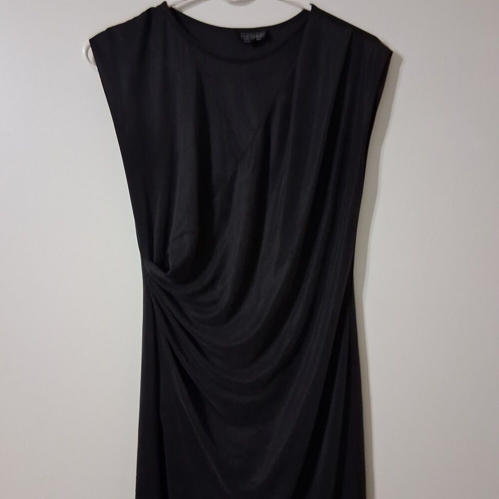 Black Draped Asymmetric Sleeveless Modal Blend Midi Dress Size 2 Minimalist